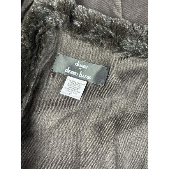 Dennis Basso Designer Wrap Shawl with faux fur trim chocolate 25" x 64" NWOT - Picture 4 of 6
